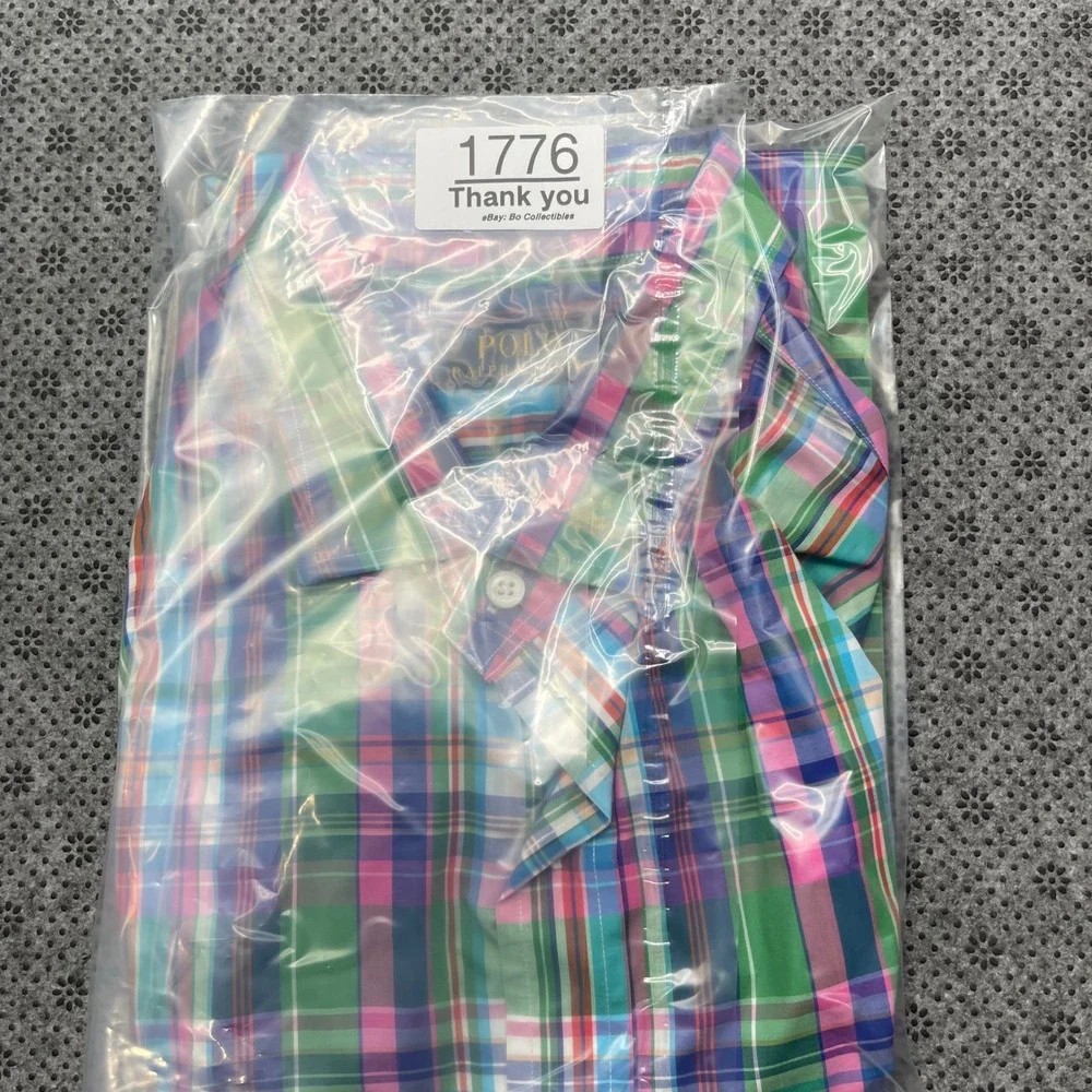 Polo Ralph Lauren Mens XL Plaid Button Down Shirt Green Pink Blue Cotton L/S